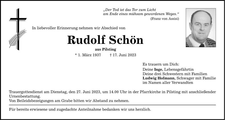 Traueranzeige Rudolf Schön