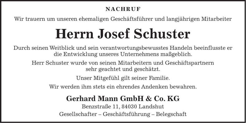 Traueranzeige Josef Schuster