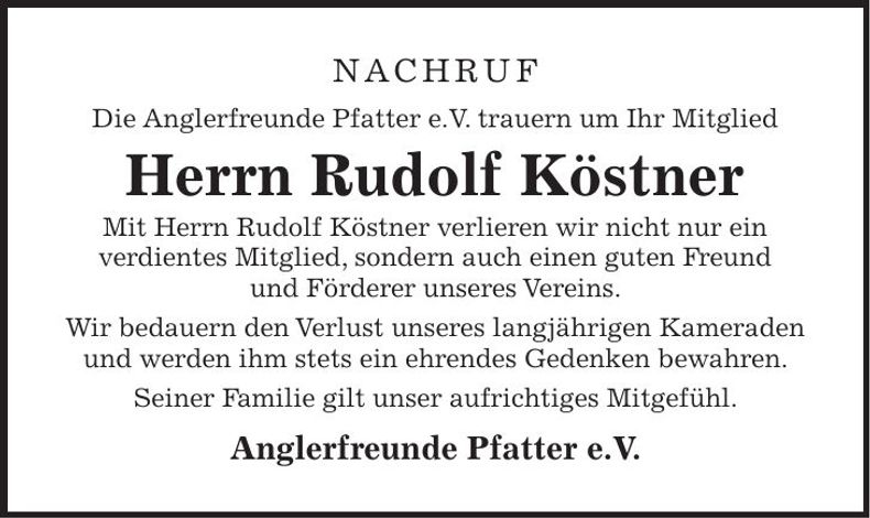Traueranzeige Rudolf Köstner