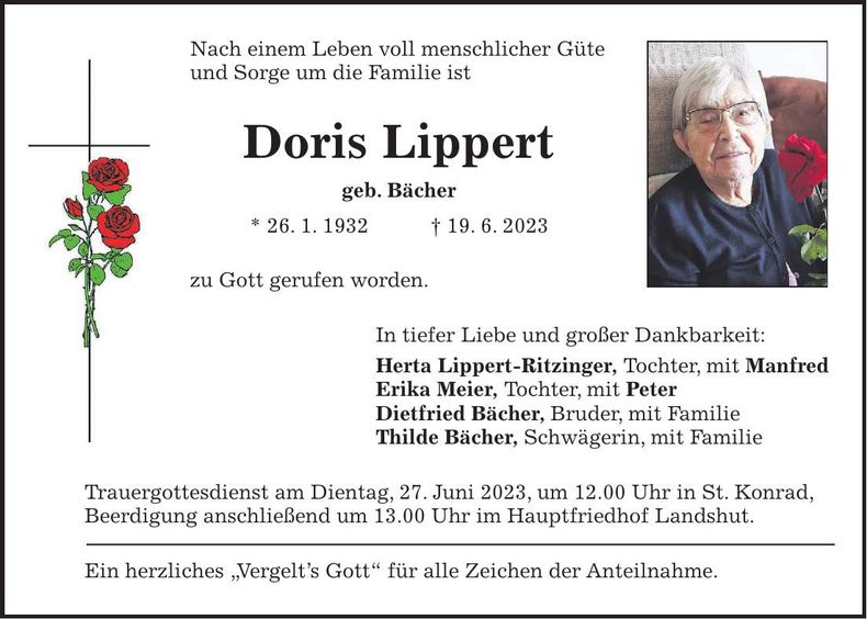 Traueranzeige Doris Lippert
