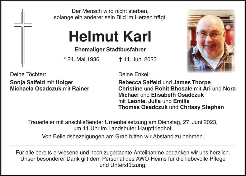 Traueranzeige Helmut Karl