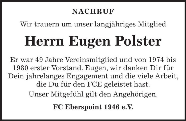 Traueranzeige Eugen Polster