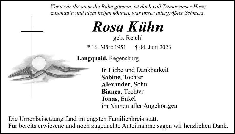 Traueranzeige Rosa Kühn