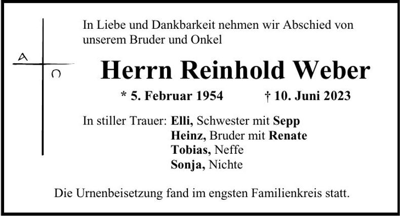 Traueranzeige Reinhold Weber