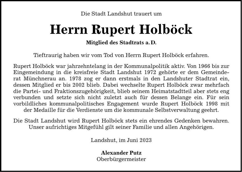 Traueranzeige Rupert Holböck