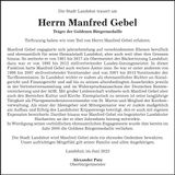 Traueranzeige Manfred Gebel