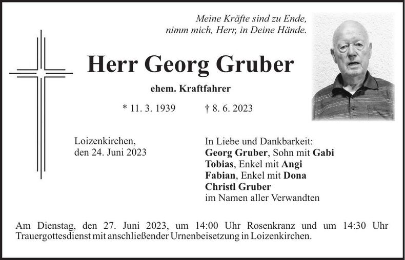 Traueranzeige Georg Gruber