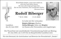 Traueranzeige Rudolf Biberger