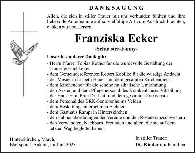 Traueranzeige Franziska Ecker