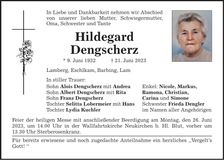 Traueranzeige Hildegard Dengscherz