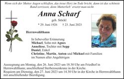 Traueranzeige Anna Scharf