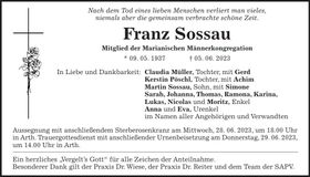 Traueranzeige Franz Sossau