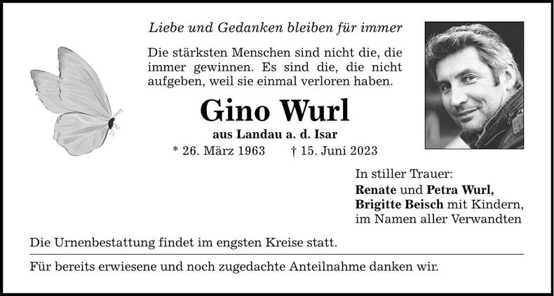 Traueranzeige Gino Wurl