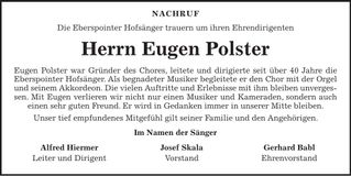 Traueranzeige Eugen Polster