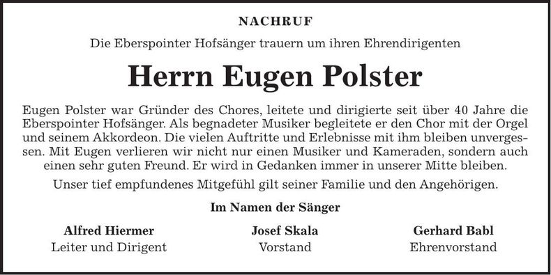 Traueranzeige Eugen Polster