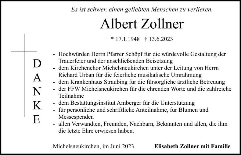 Traueranzeige Albert Zollner