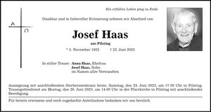 Traueranzeige Josef Haas