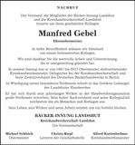Traueranzeige Manfred Gebel