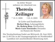 Traueranzeige Theresia Zeilinger