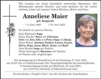 Traueranzeige Anneliese Maier