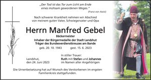 Traueranzeige Manfred Gebel