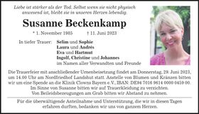 Traueranzeige Susanne Beckenkamp