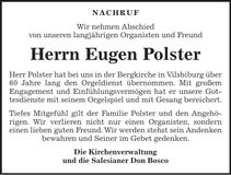 Traueranzeige Eugen Polster