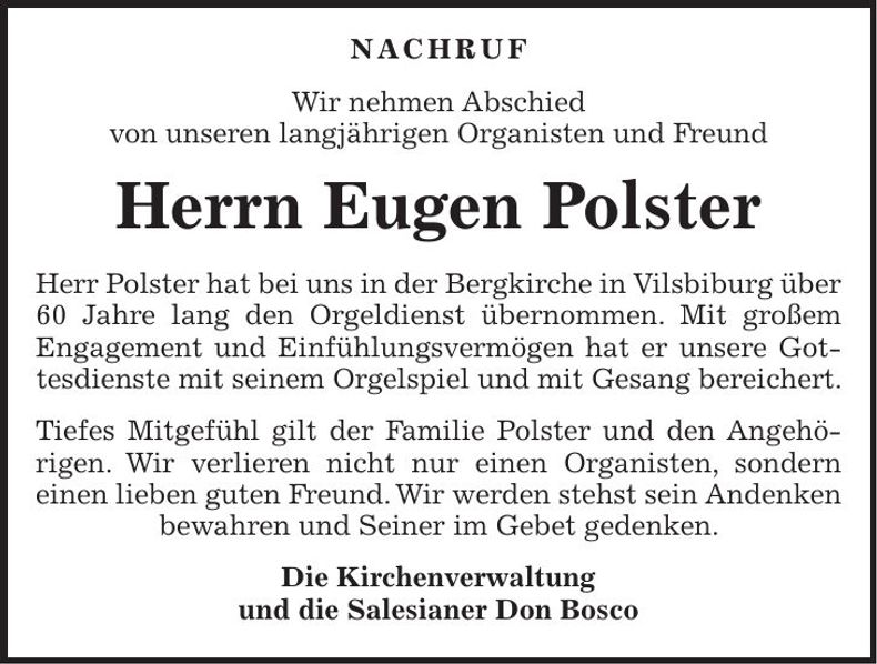 Traueranzeige Eugen Polster