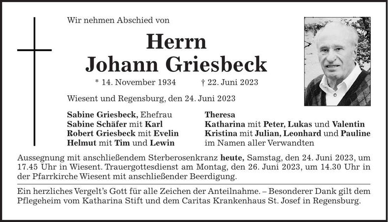 Traueranzeige Robert Griesbeck
