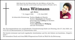 Traueranzeige Anna Wittmann