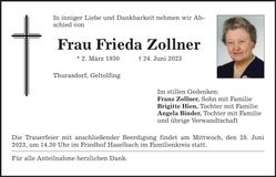 Traueranzeige Frieda Zollner