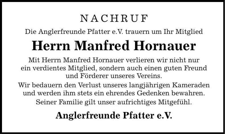 Traueranzeige Manfred Hornauer