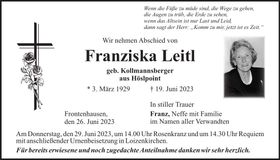 Traueranzeige Franziska Leitl