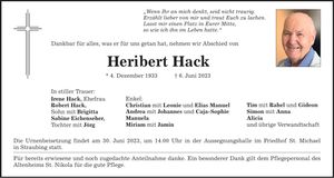 Traueranzeige Heribert Hack
