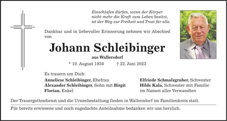 Traueranzeige Johann Schleibinger