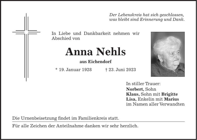 Traueranzeige Anna Nehls