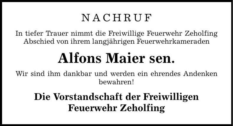 Traueranzeige Alfons Maier