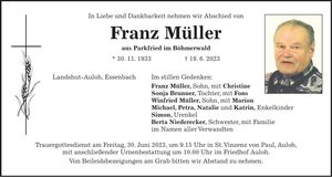 Traueranzeige Franz Müller