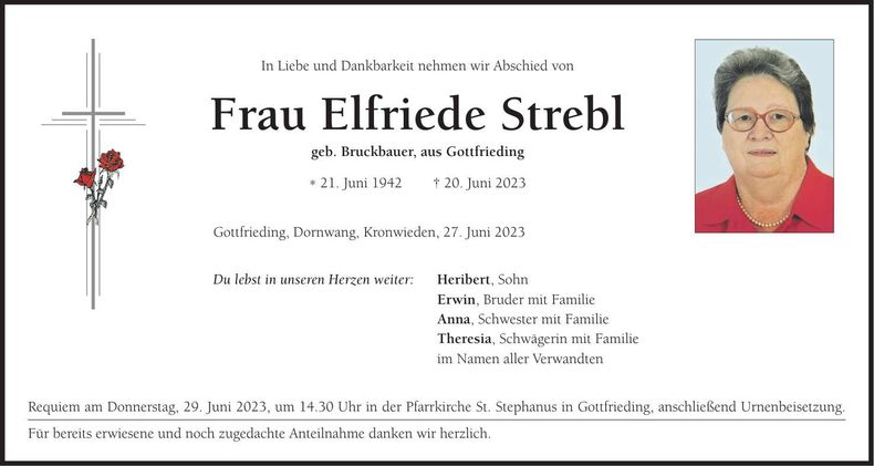 Traueranzeige Elfriede Strebl