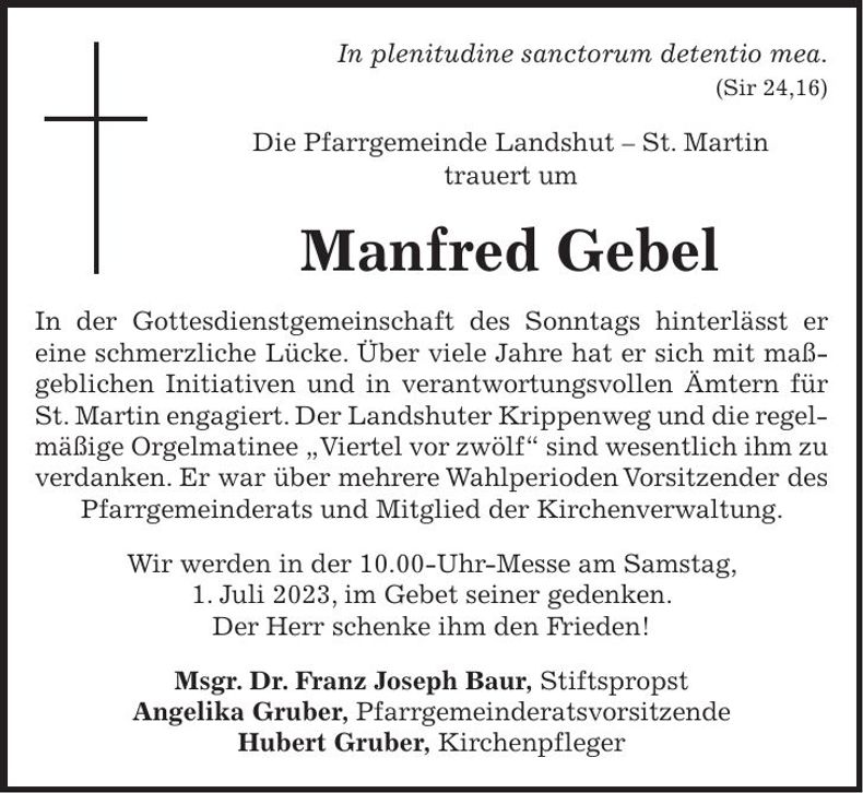 Traueranzeige Manfred Gebel