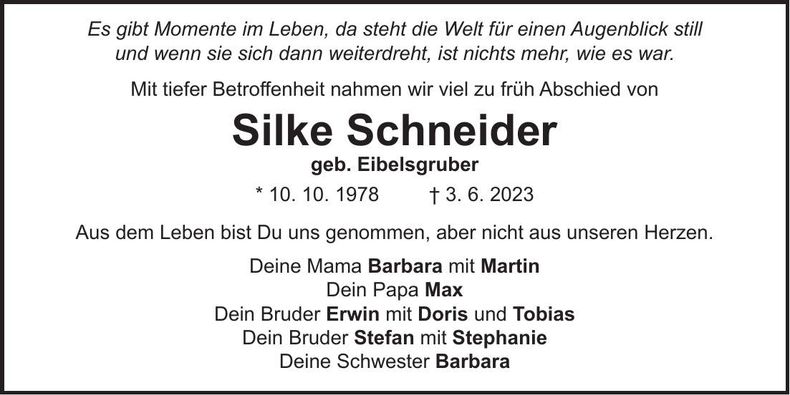 Traueranzeige Silke Schneider