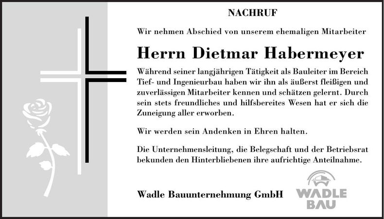 Traueranzeige Dietmar Habermeyer