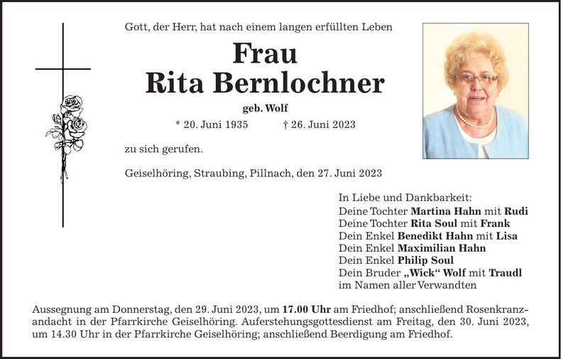 Traueranzeige Rita Bernlochner