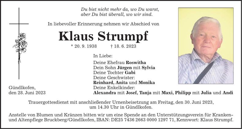 Traueranzeige Klaus Strumpf
