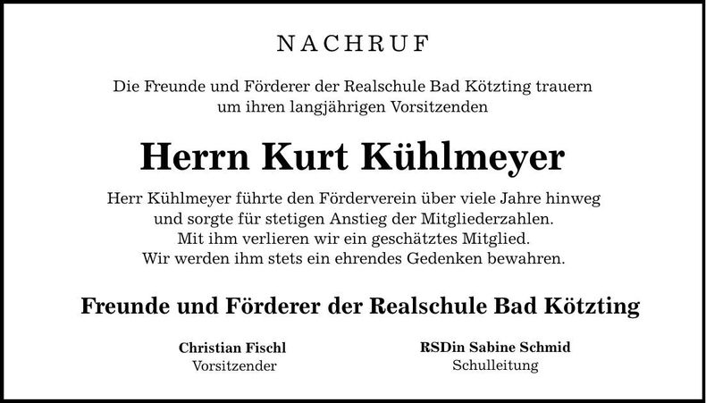 Traueranzeige Kurt Kühlmeyer