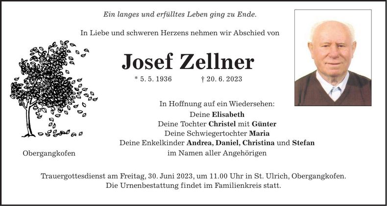 Traueranzeige Josef Zellner