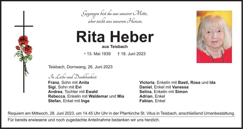 Traueranzeige Rita Heber