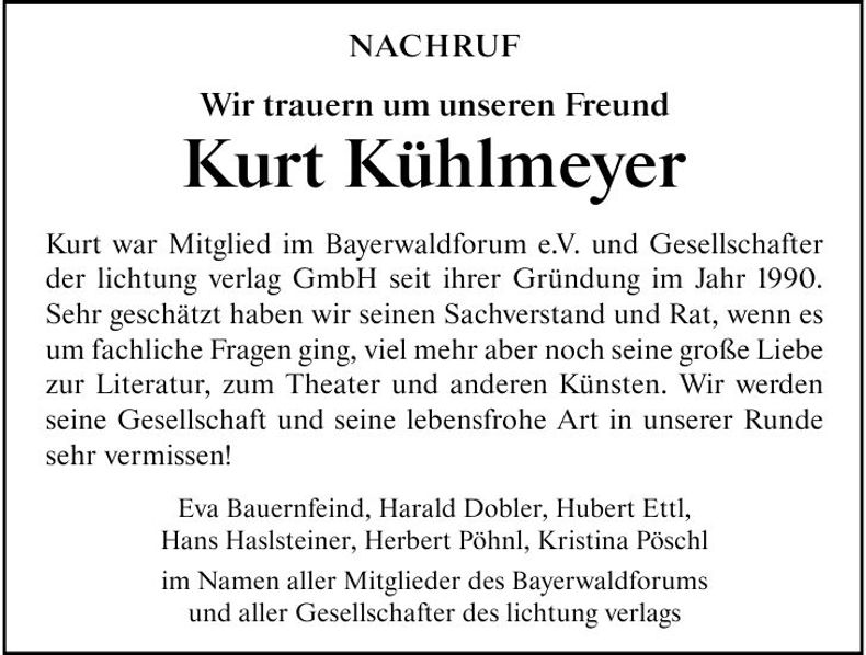 Traueranzeige Kurt Kühlmeyer