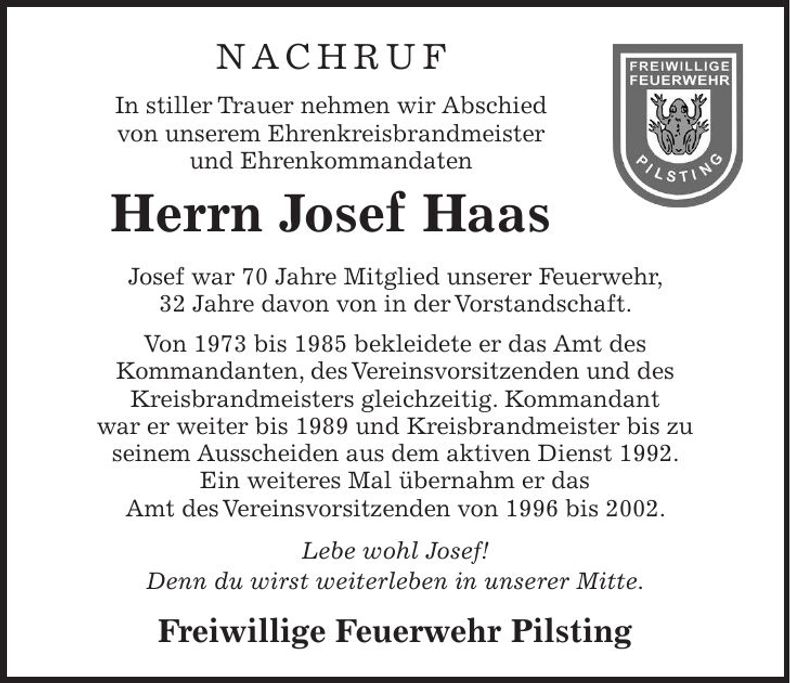 Traueranzeige Josef Haas