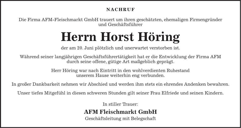 Traueranzeige Horst Höring